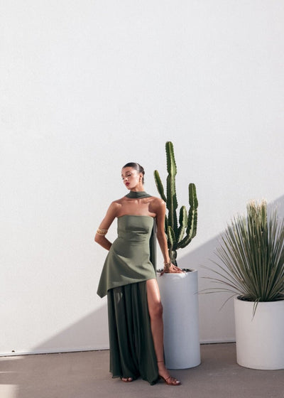 Annette - Robe bustier en mousseline asymétrique